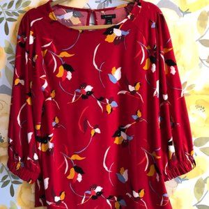 Halogen Red Floral Blouse Size M